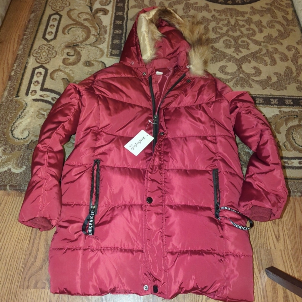 NWT Beautiful wine color red Big girl Zbangyangguoer Puffer Coat size 170CM US16